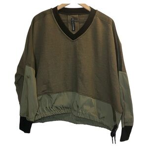 Gershonb Ram Olive& Black Drawcord Hem Dolman V Neck Baggy Pullover Oversized L